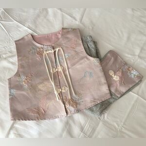 Pink Embroidered Vest and Gray Pants Set 5-6